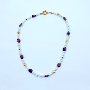 Tigers eyes, gold and silver plated choker necklace